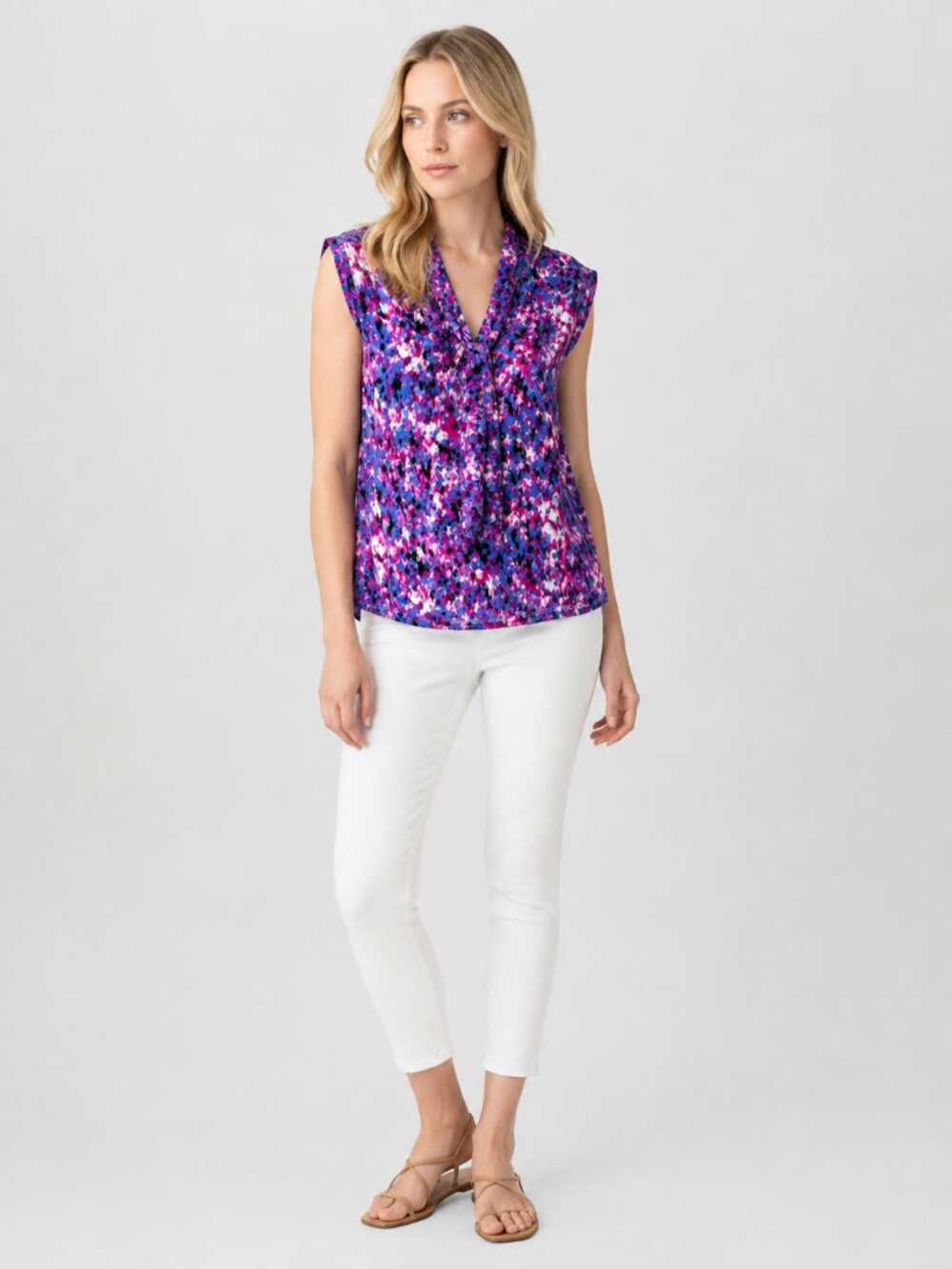 TAHARI Arthur S. Levine Watercolor V-Neck Sleeveless Top Purple Multi #A4315